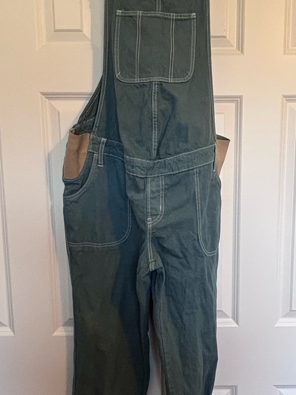 Old Navy Green Utility Bib Overalls with Tan Pocket Accents